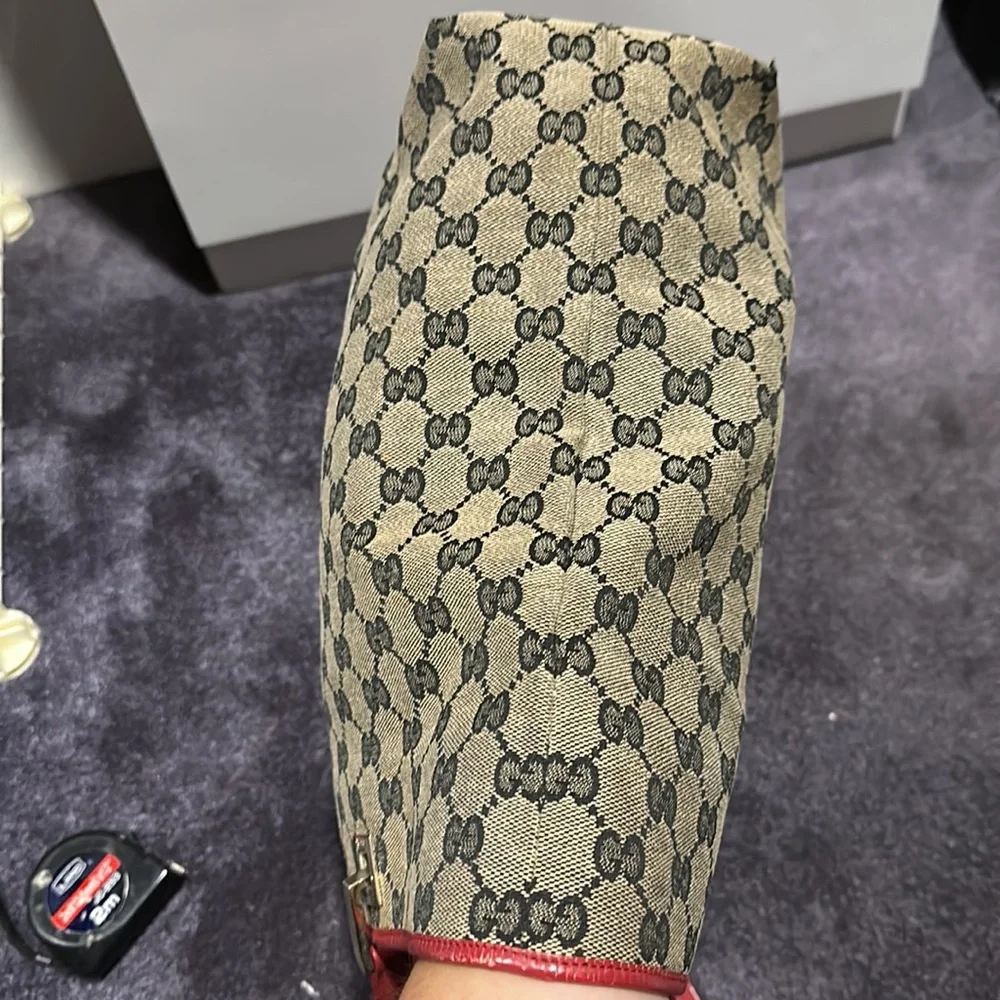 Gucci Signature Print Canvas Tote with red leather handles and trim. - Picture 14 of 17